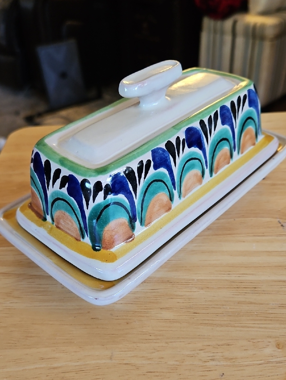 Hand Painted 2 Piece Ceramic Rectangular Butter Dish w/lid